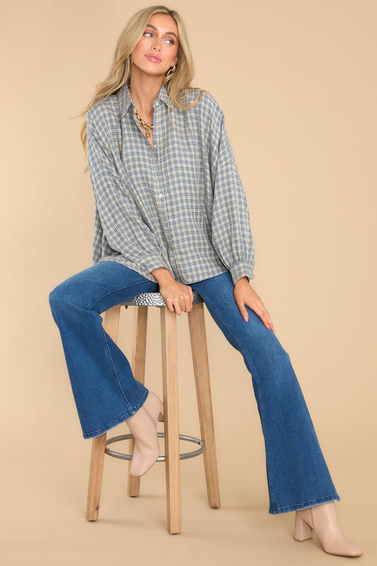 Keep Showing Up Blue Plaid Top
