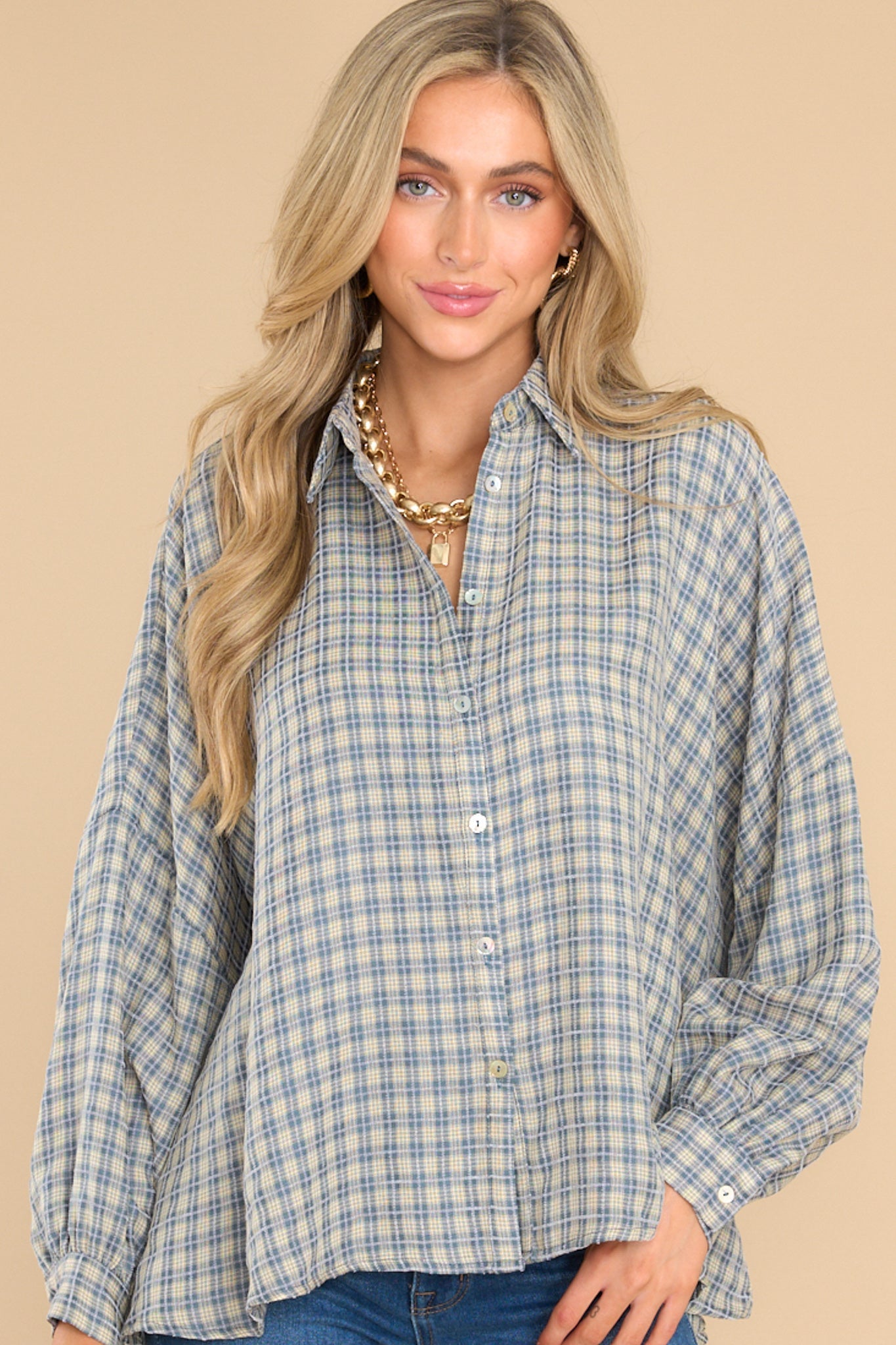 Keep Showing Up Blue Plaid Top