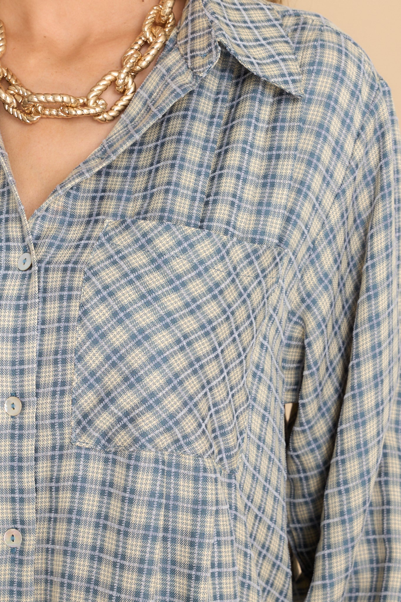Keep Showing Up Blue Plaid Top