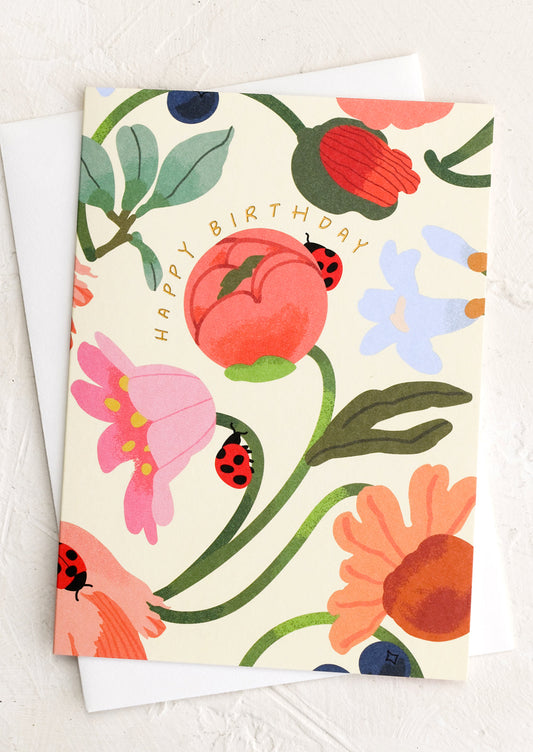 Ladybug Floral Birthday Card