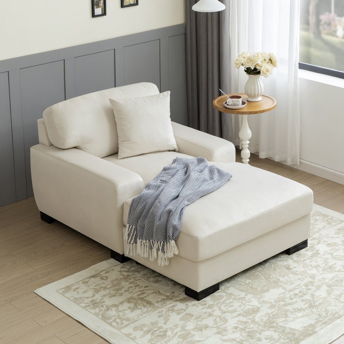 Landon Velvet Oversized Chaise Lounge with Pillow