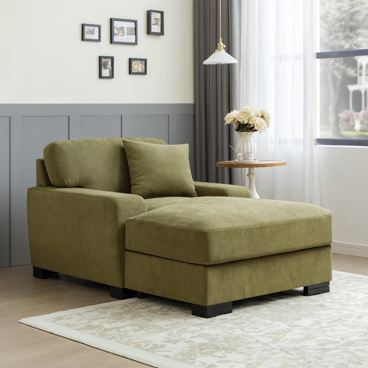 Landon Velvet Oversized Chaise Lounge with Pillow