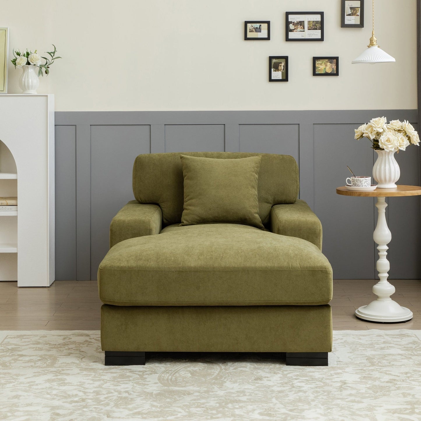 Landon Velvet Oversized Chaise Lounge with Pillow