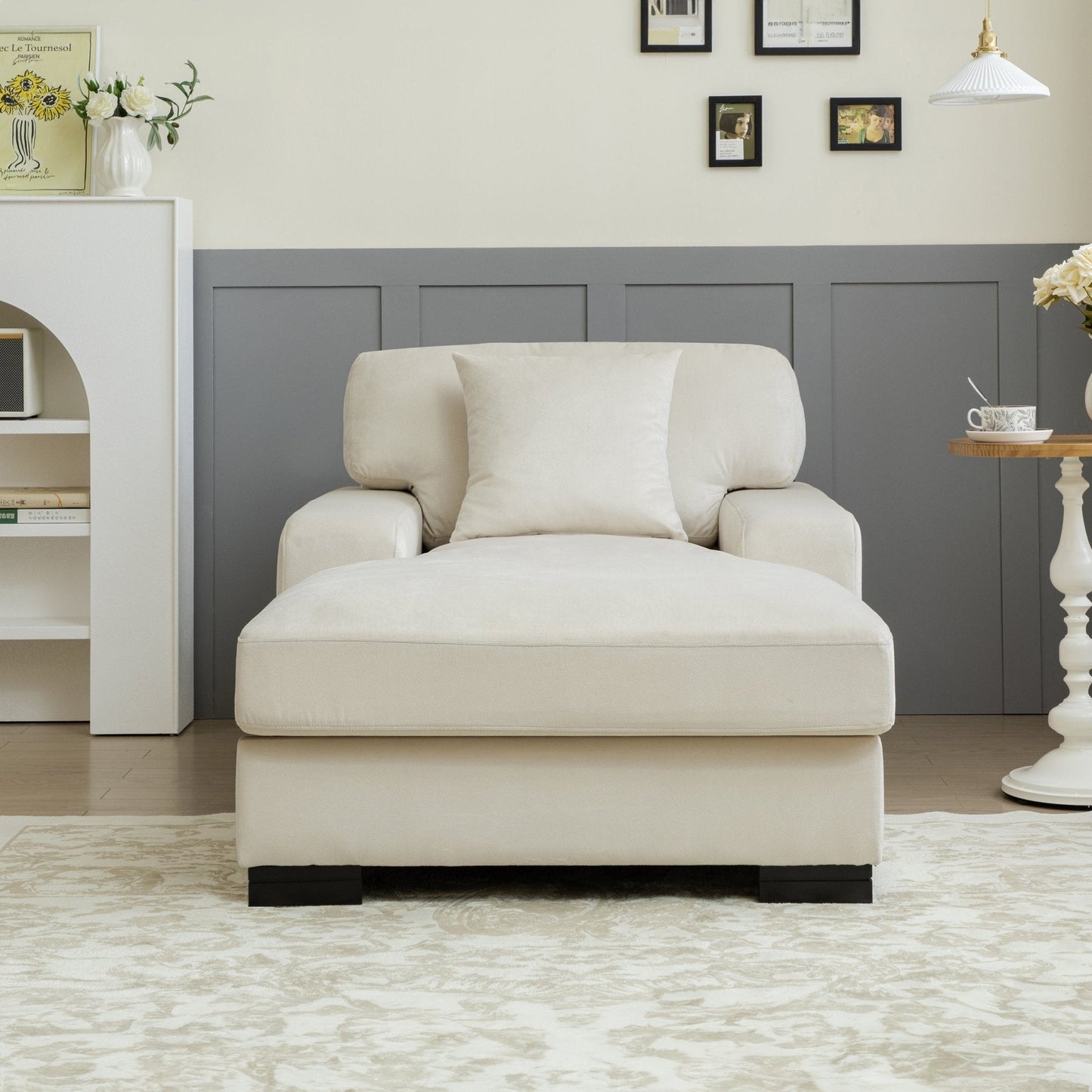 Landon Velvet Oversized Chaise Lounge with Pillow