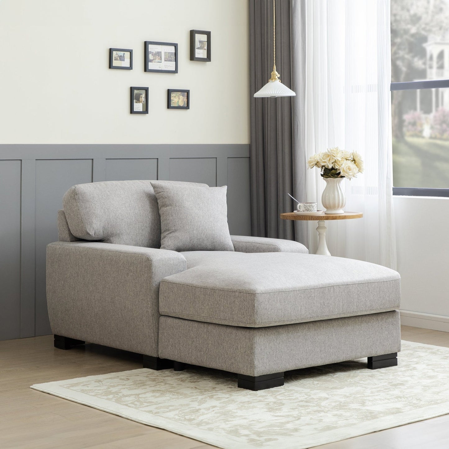 Landon Velvet Oversized Chaise Lounge with Pillow