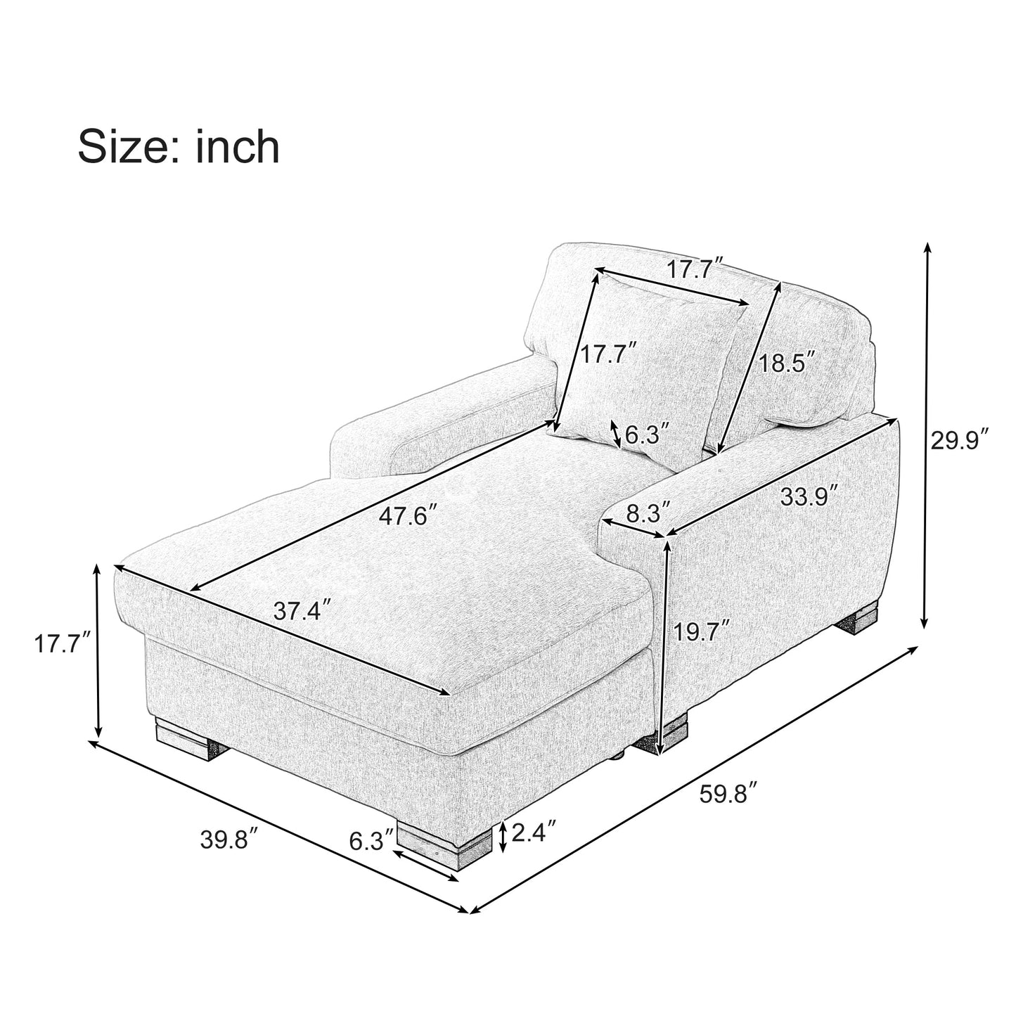 Landon Velvet Oversized Chaise Lounge with Pillow