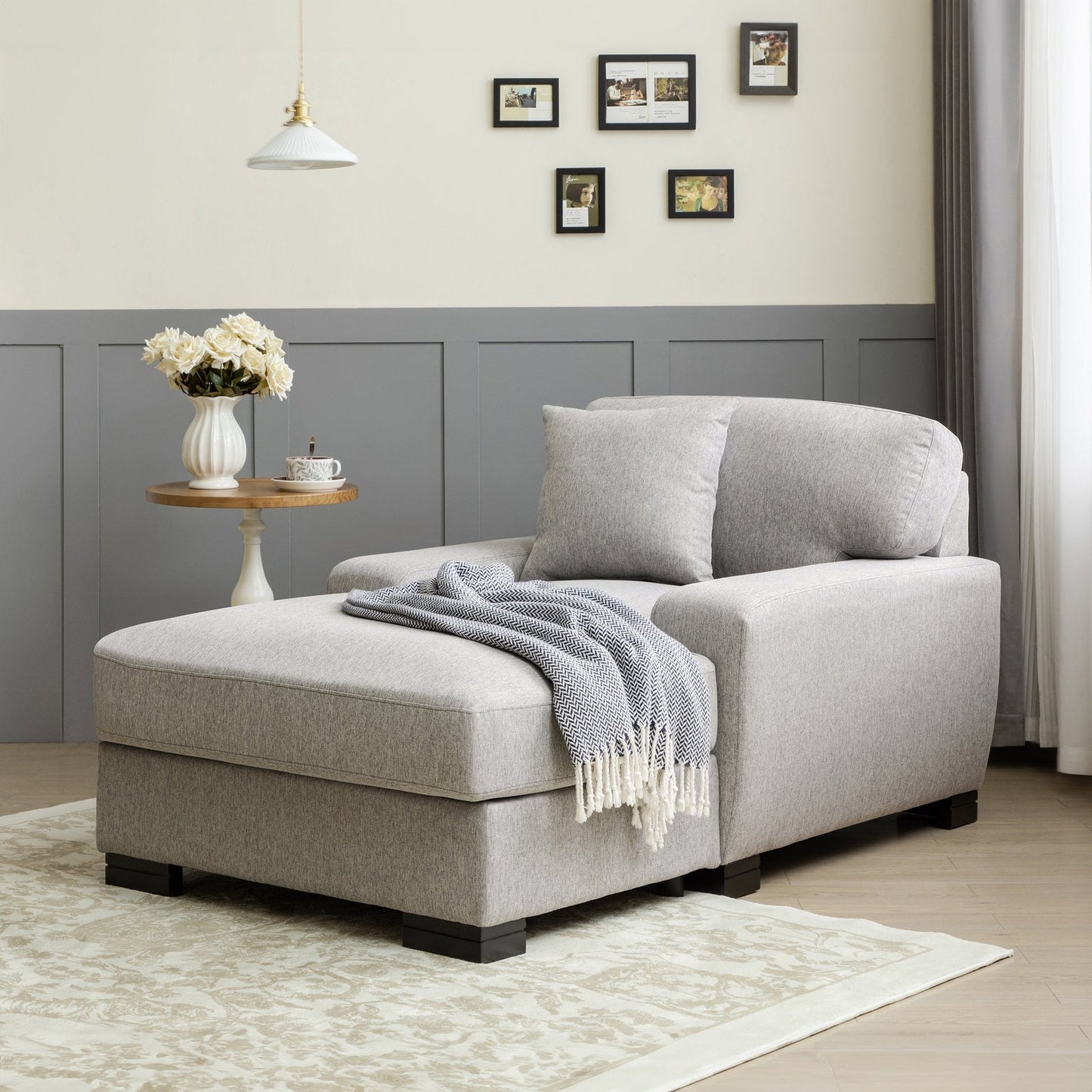 Landon Velvet Oversized Chaise Lounge with Pillow