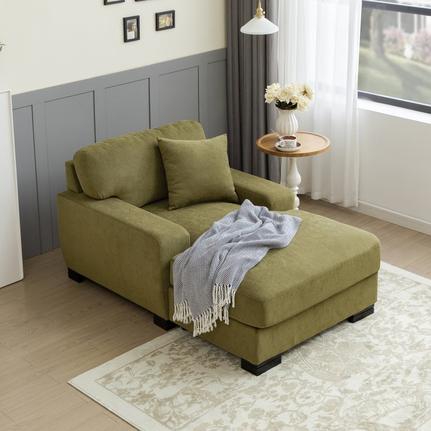 Landon Velvet Oversized Chaise Lounge with Pillow