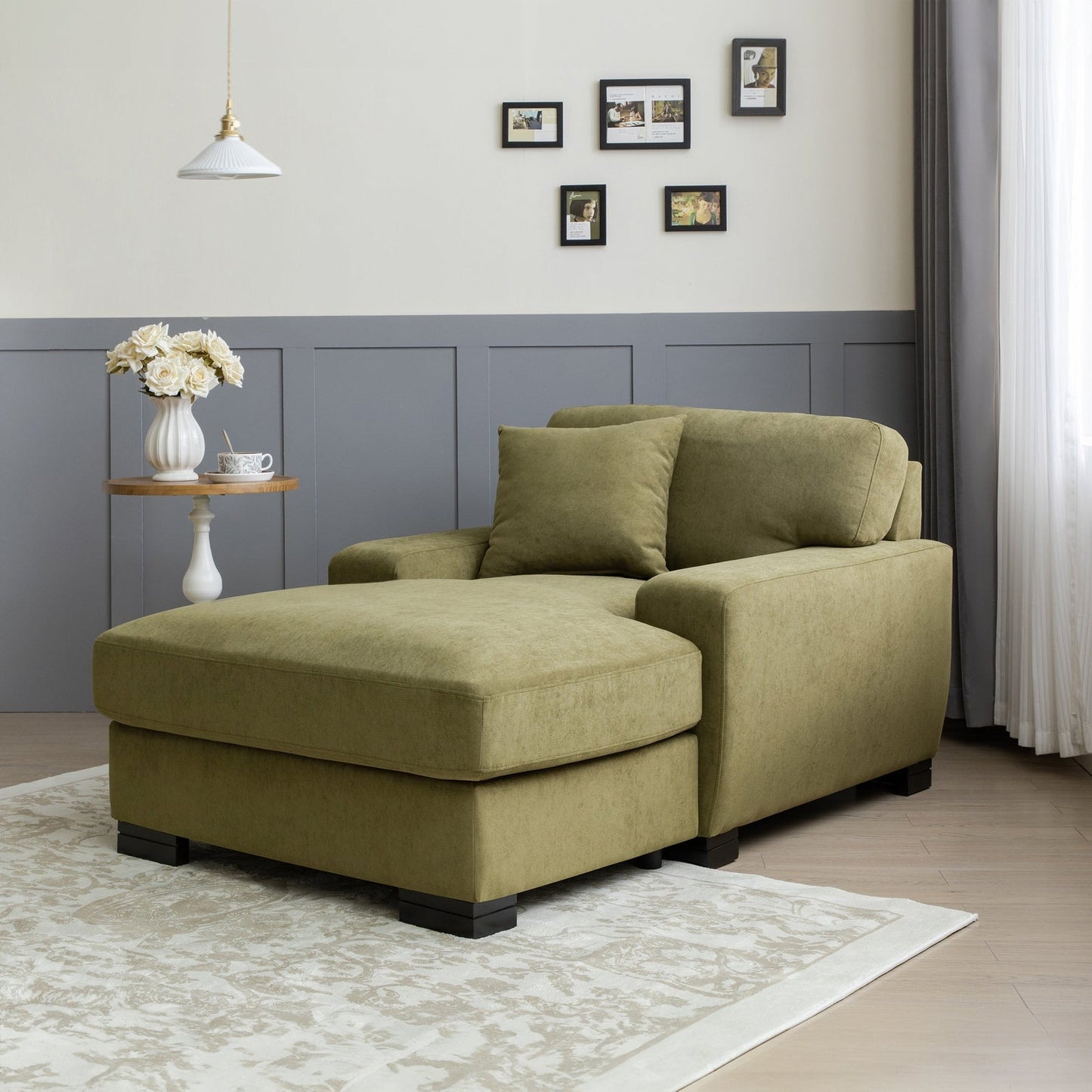 Landon Velvet Oversized Chaise Lounge with Pillow