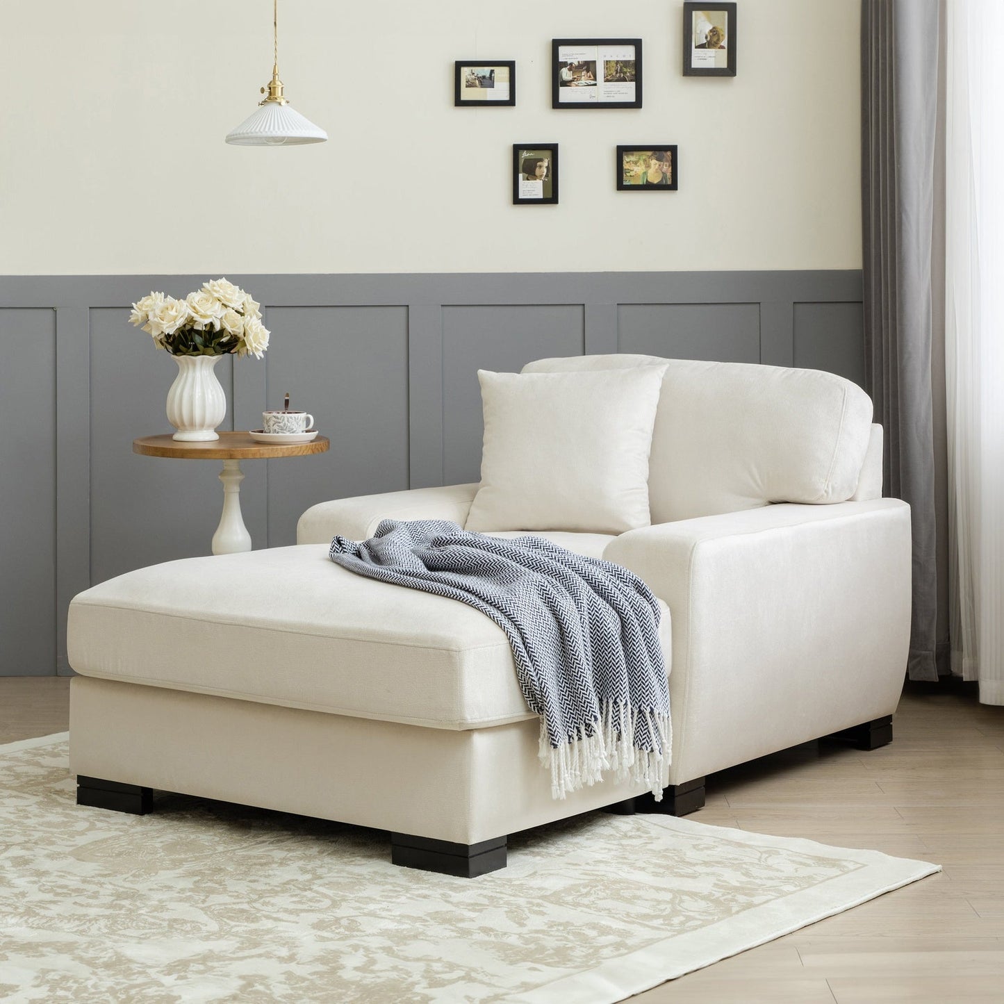 Landon Velvet Oversized Chaise Lounge with Pillow