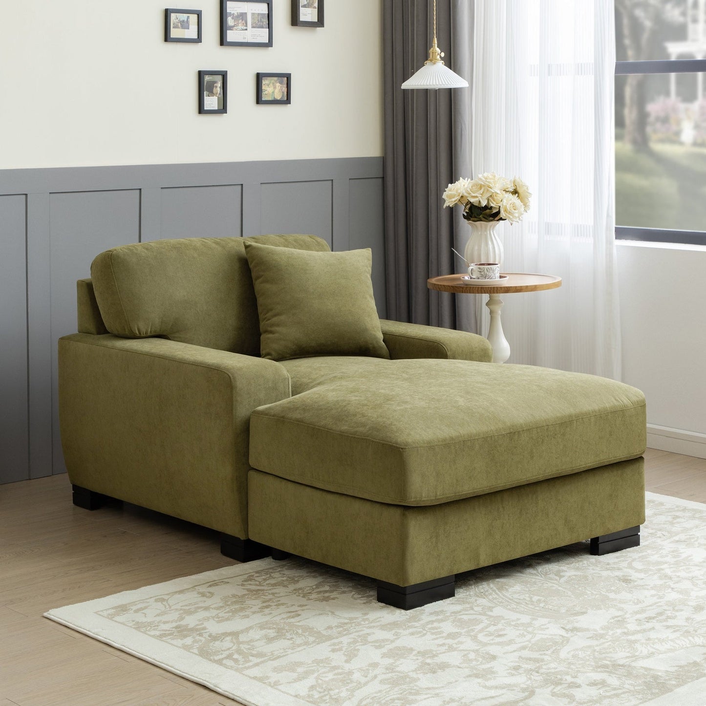 Landon Velvet Oversized Chaise Lounge with Pillow