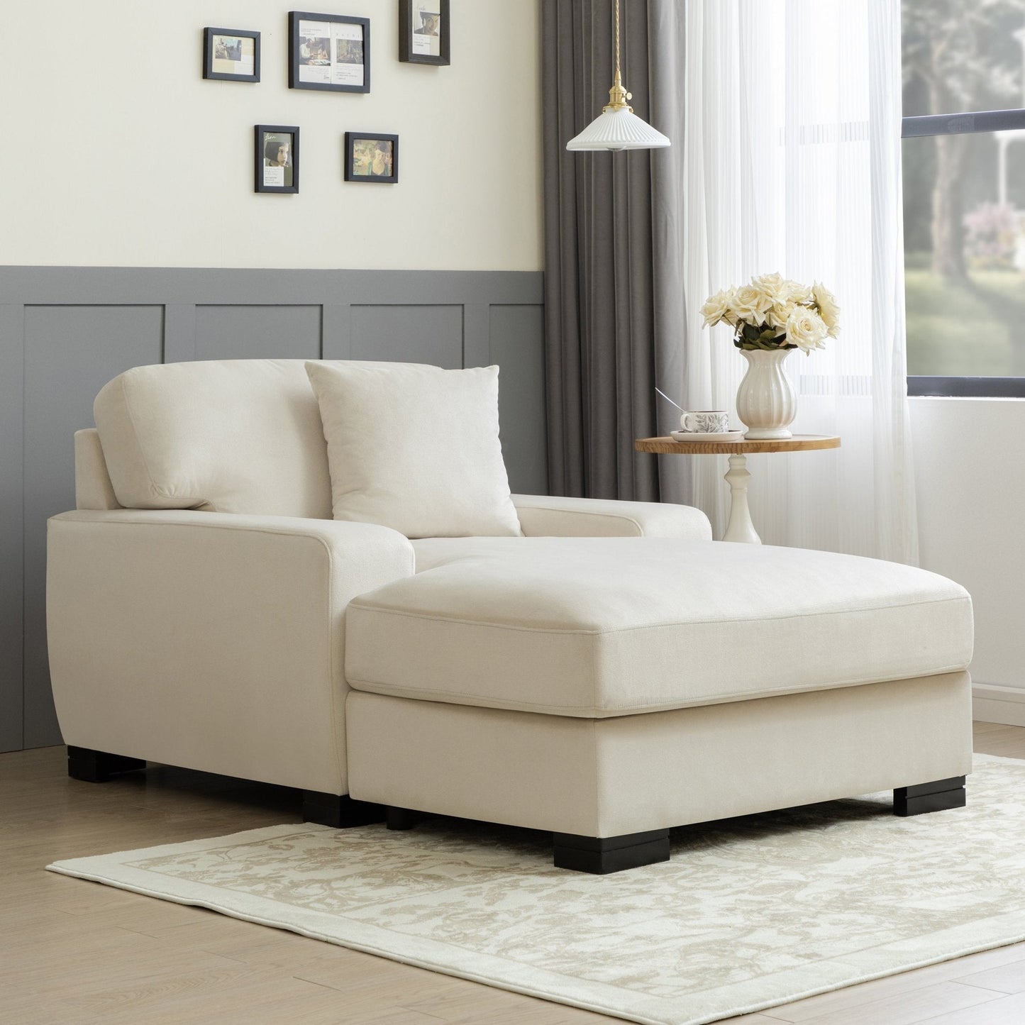 Landon Velvet Oversized Chaise Lounge with Pillow