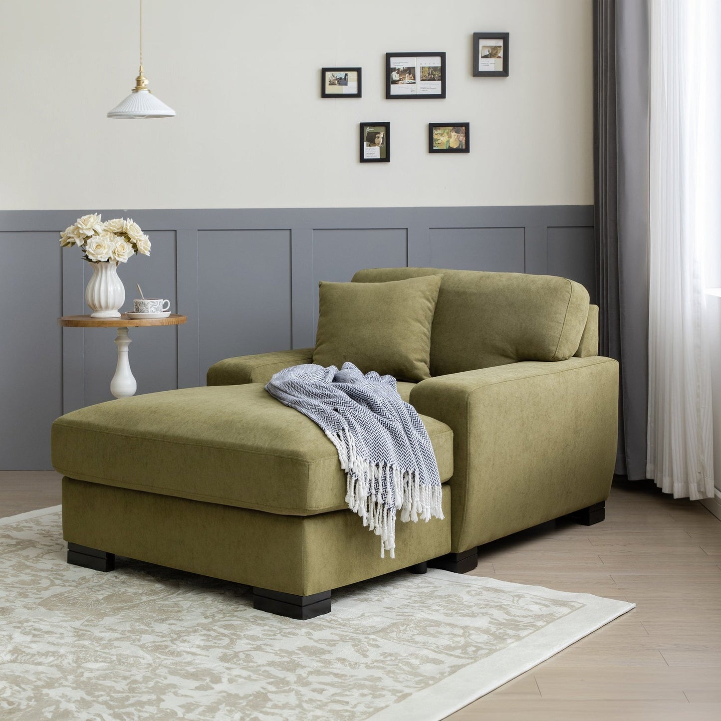 Landon Velvet Oversized Chaise Lounge with Pillow