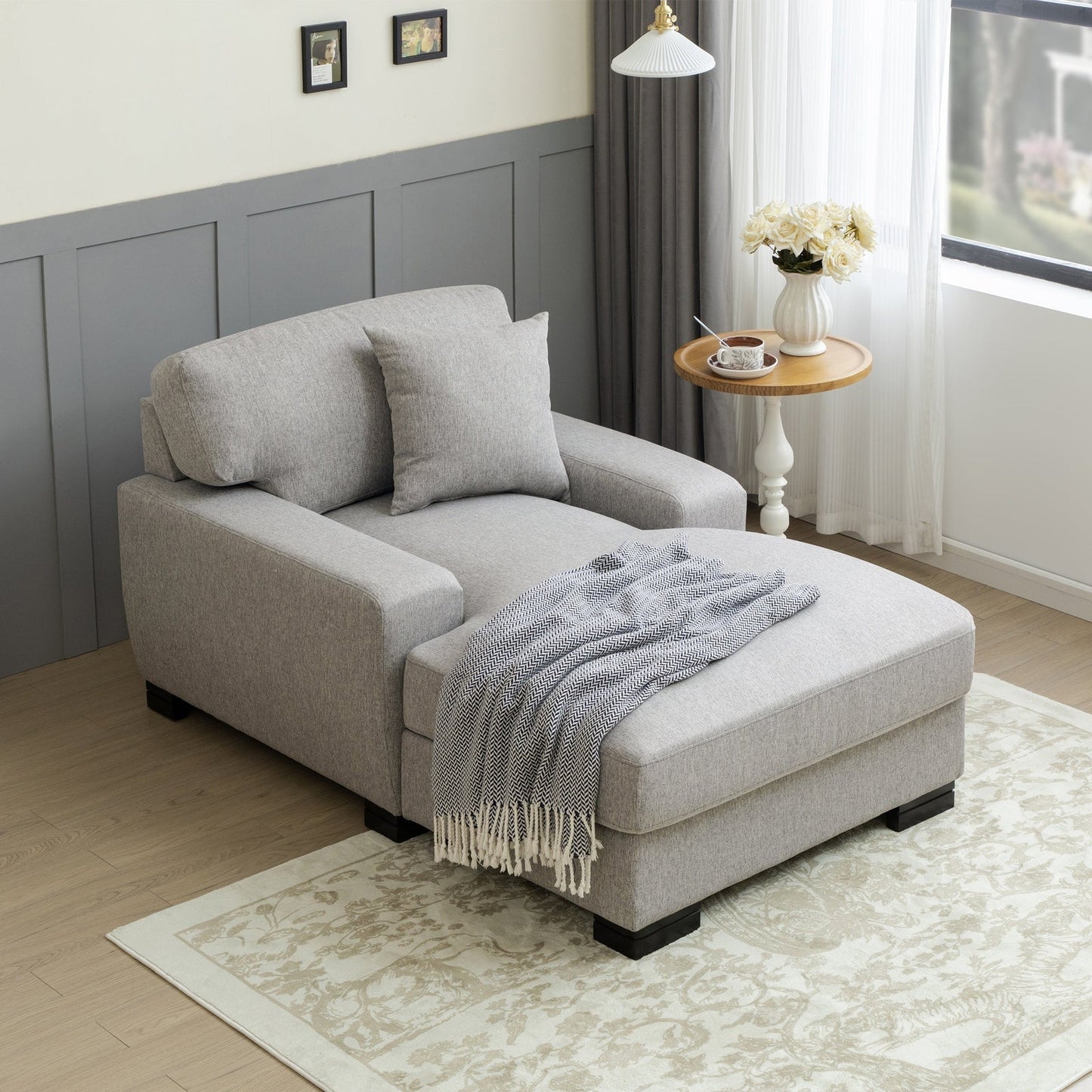 Landon Velvet Oversized Chaise Lounge with Pillow