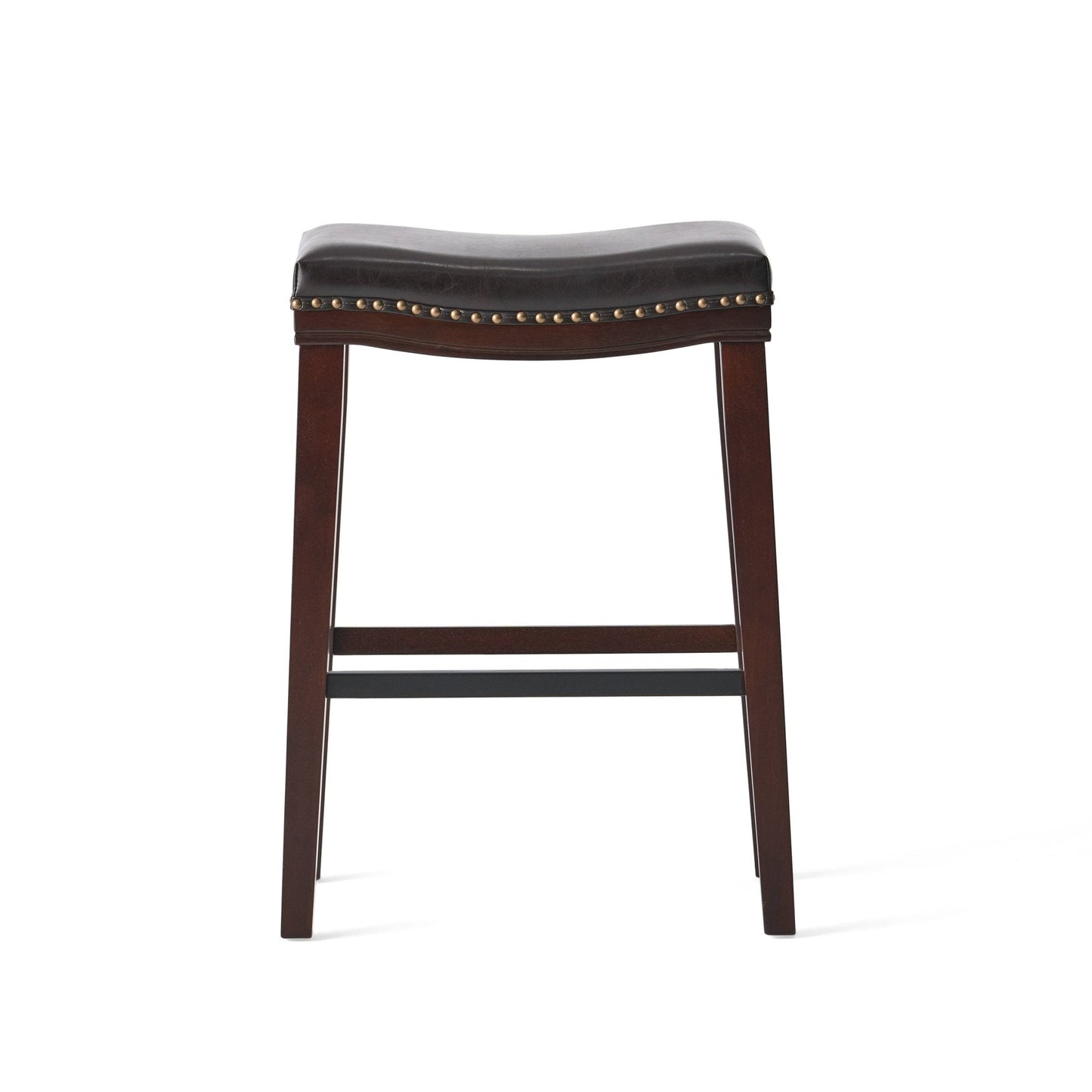 Leather Upholstered Saddle Bar Stool with Nailhead Trim