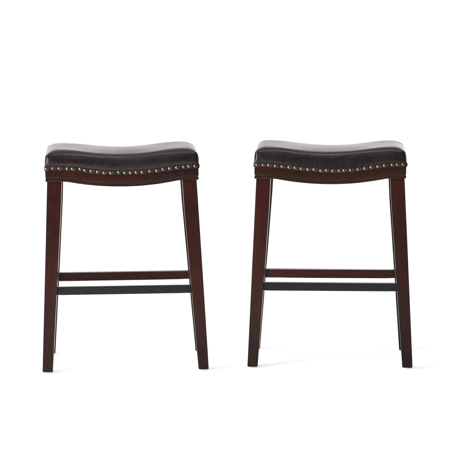 Leather Upholstered Saddle Bar Stool with Nailhead Trim
