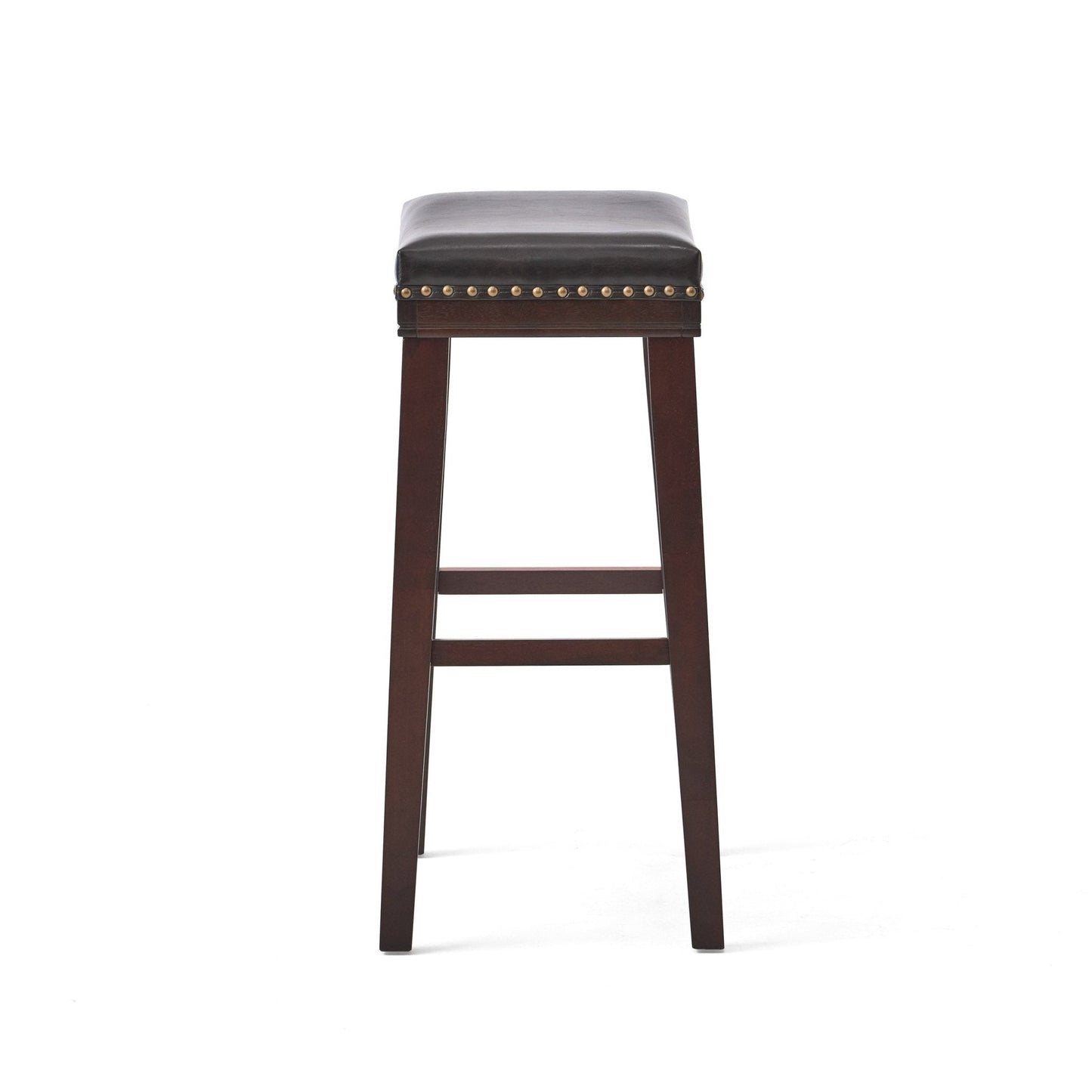 Leather Upholstered Saddle Bar Stool with Nailhead Trim