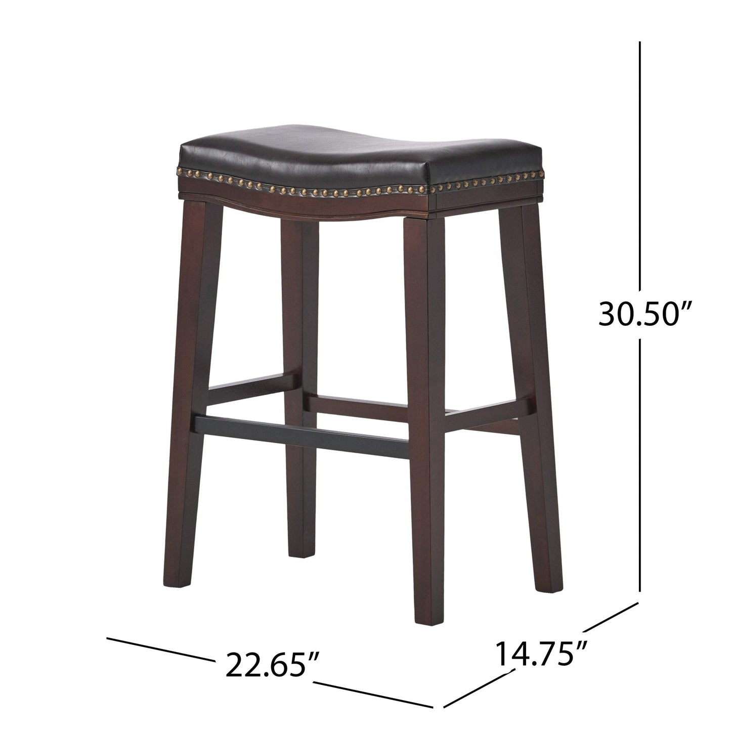 Leather Upholstered Saddle Bar Stool with Nailhead Trim