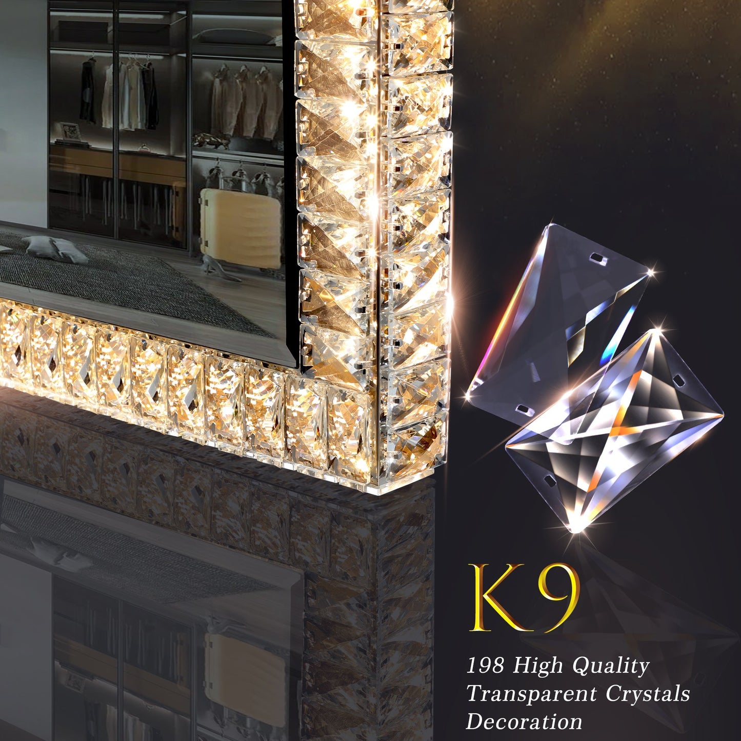LED Crystal Mirror Light with Dimmable Lights