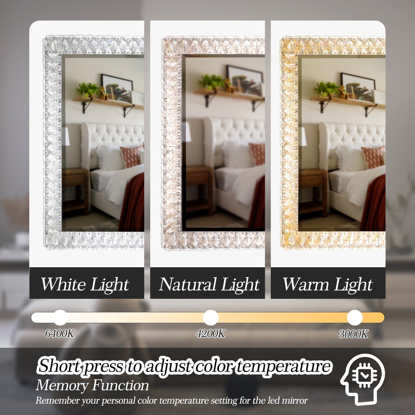 LED Crystal Mirror Light with Dimmable Lights
