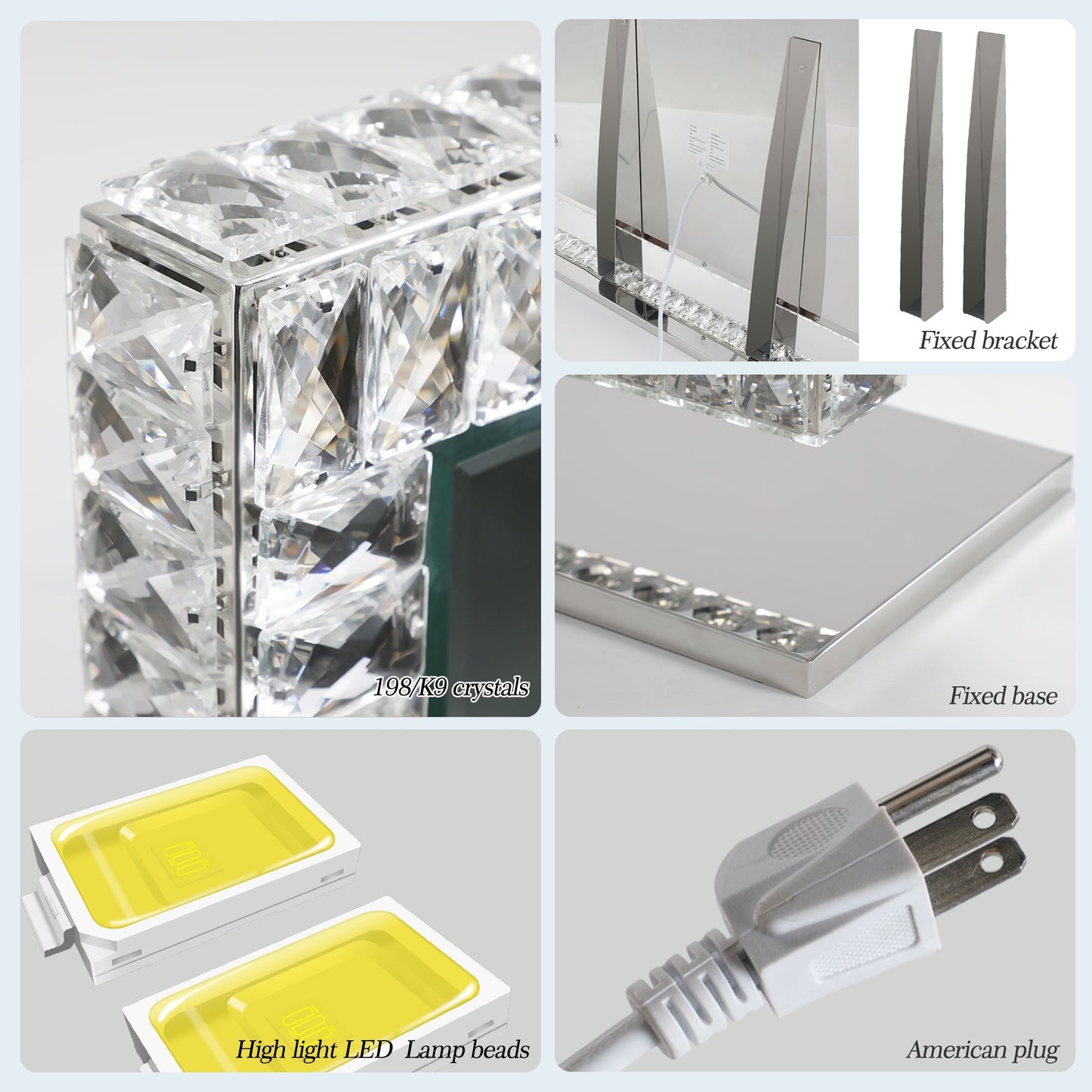 LED Crystal Mirror Light with Dimmable Lights