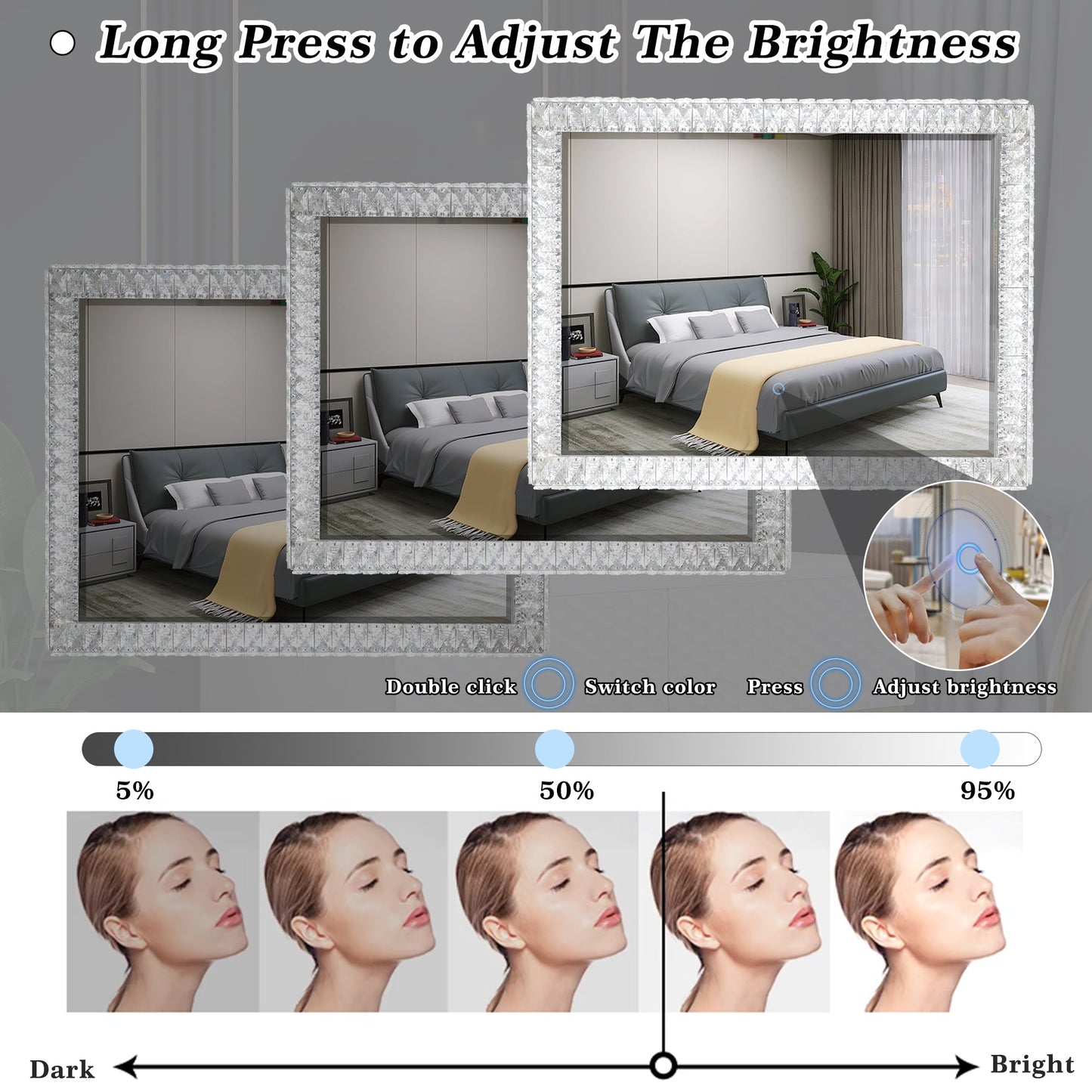 LED Crystal Mirror Light with Dimmable Lights
