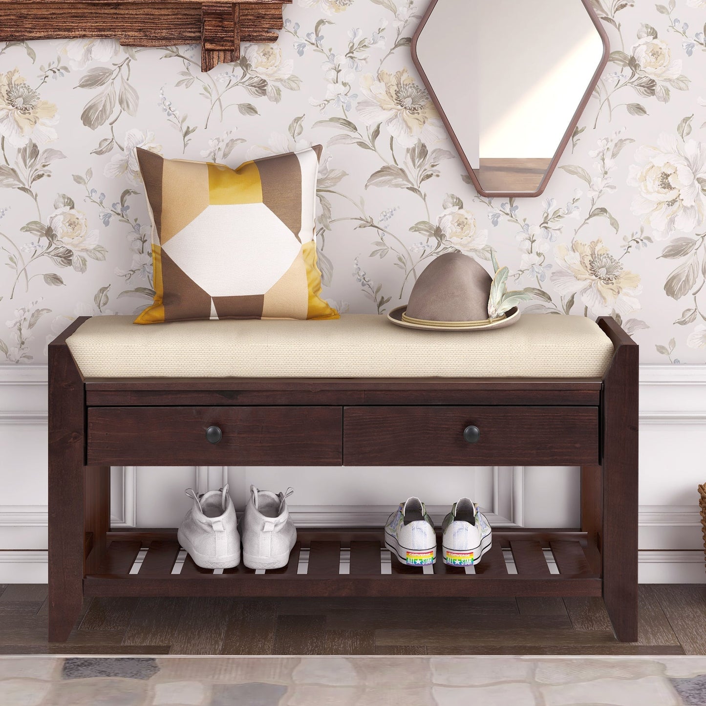 Lennon Espresso Multipurpose Entryway Storage Bench