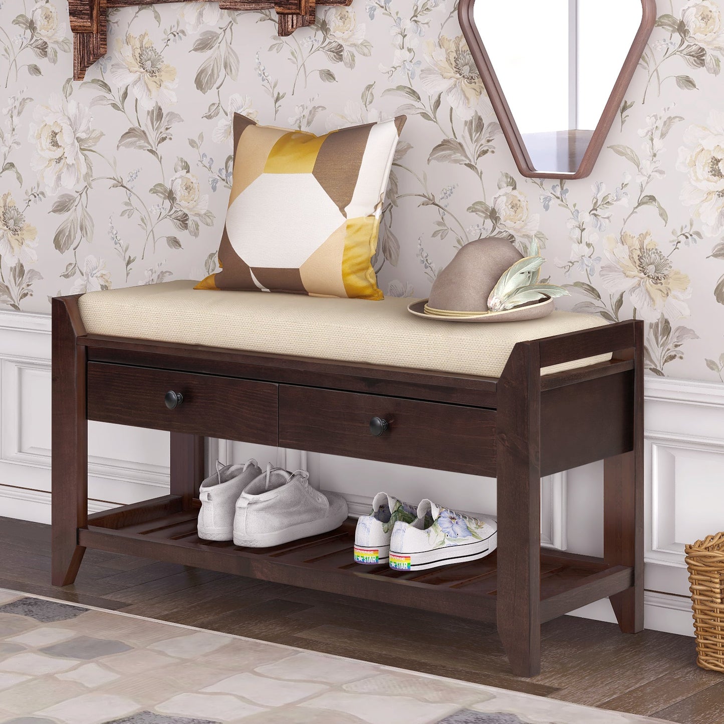 Lennon Espresso Multipurpose Entryway Storage Bench