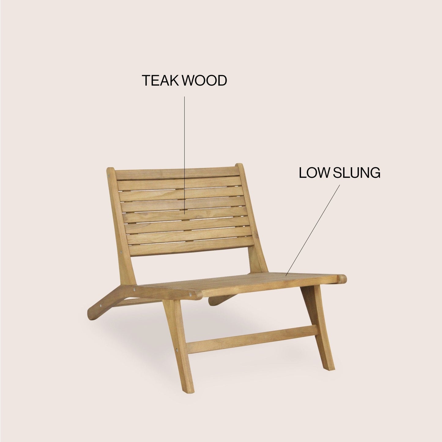Leo Mid-Century Modern Wood Armless Outdoor Patio Chair, Natural