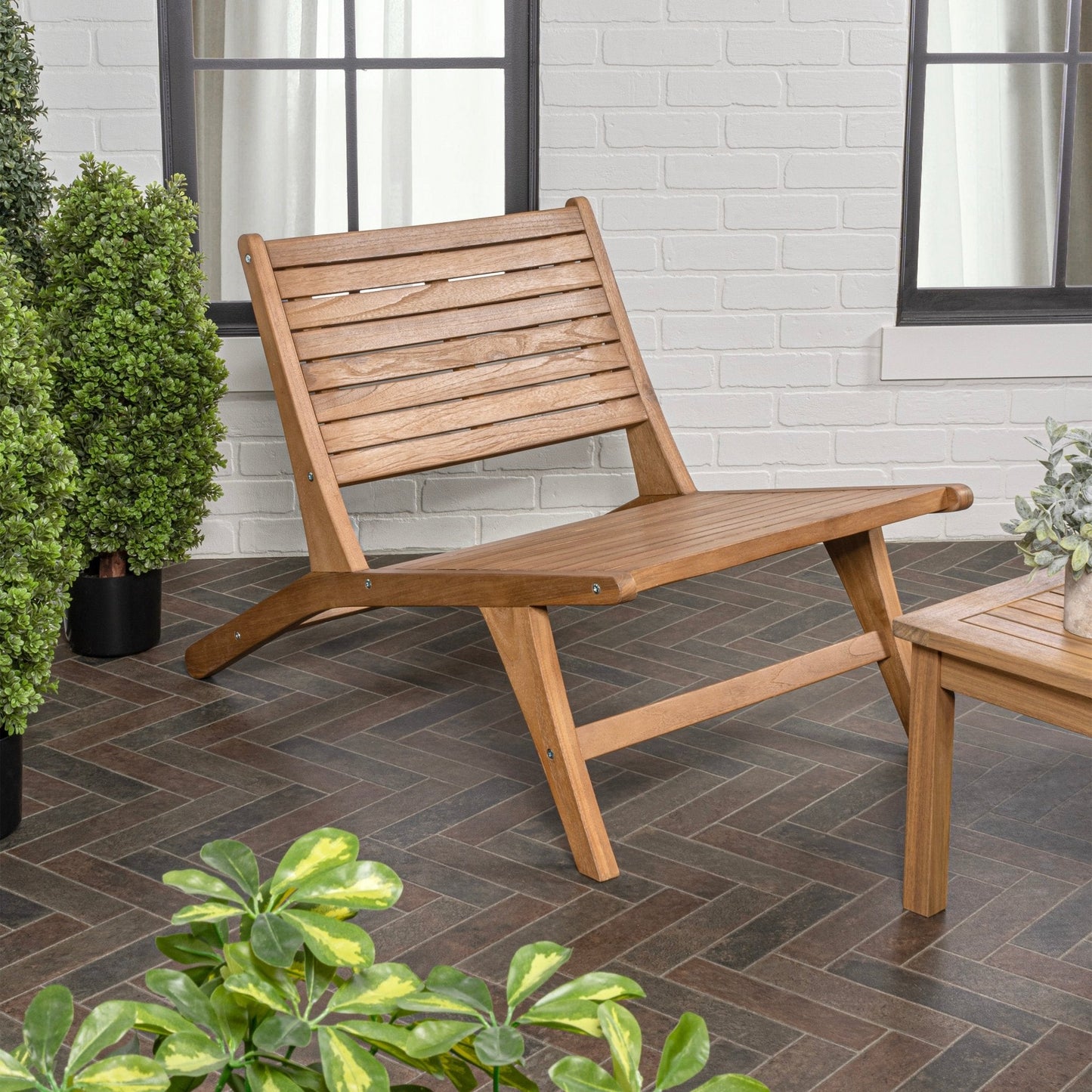Leo Mid-Century Modern Wood Armless Outdoor Patio Chair, Natural