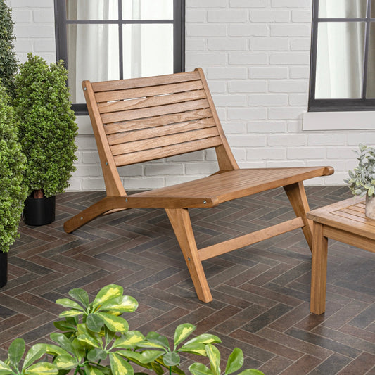 Leo Mid-Century Modern Wood Armless Outdoor Patio Chair, Natural