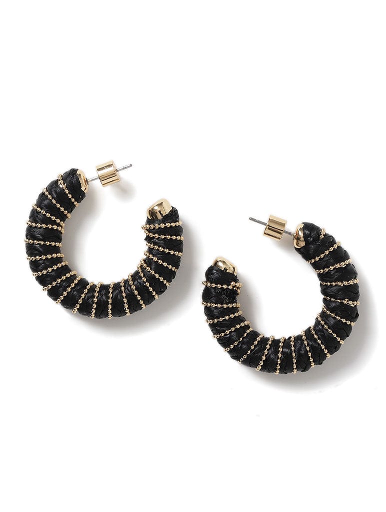 Liars & Lovers Raffia Wrapped Black Hoop Earrings