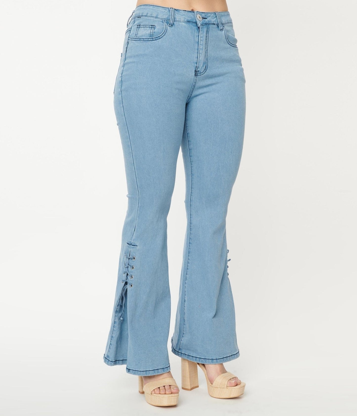 1970s Light Blue Lace Accent Flare Jeans