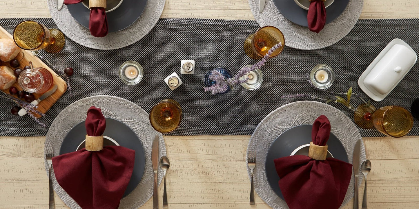 Light Gray Floral Pp Woven Round Placemats, Set Of 6