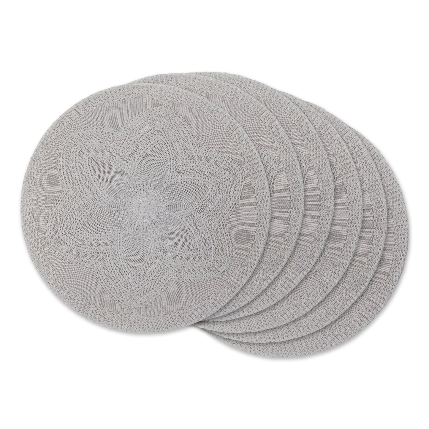 Light Gray Floral Pp Woven Round Placemats, Set Of 6