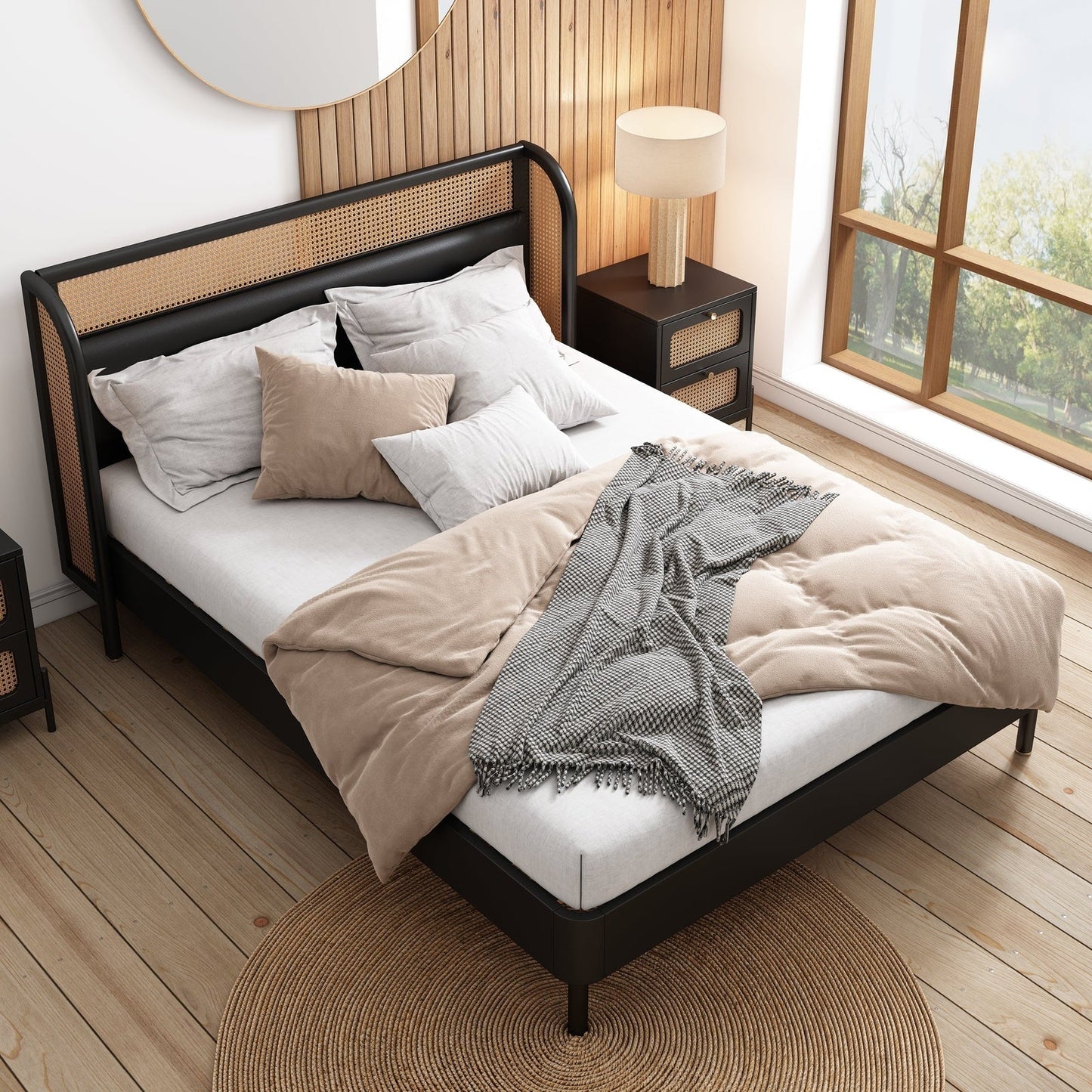 Logan Platform Cannage Rattan Queen Bed