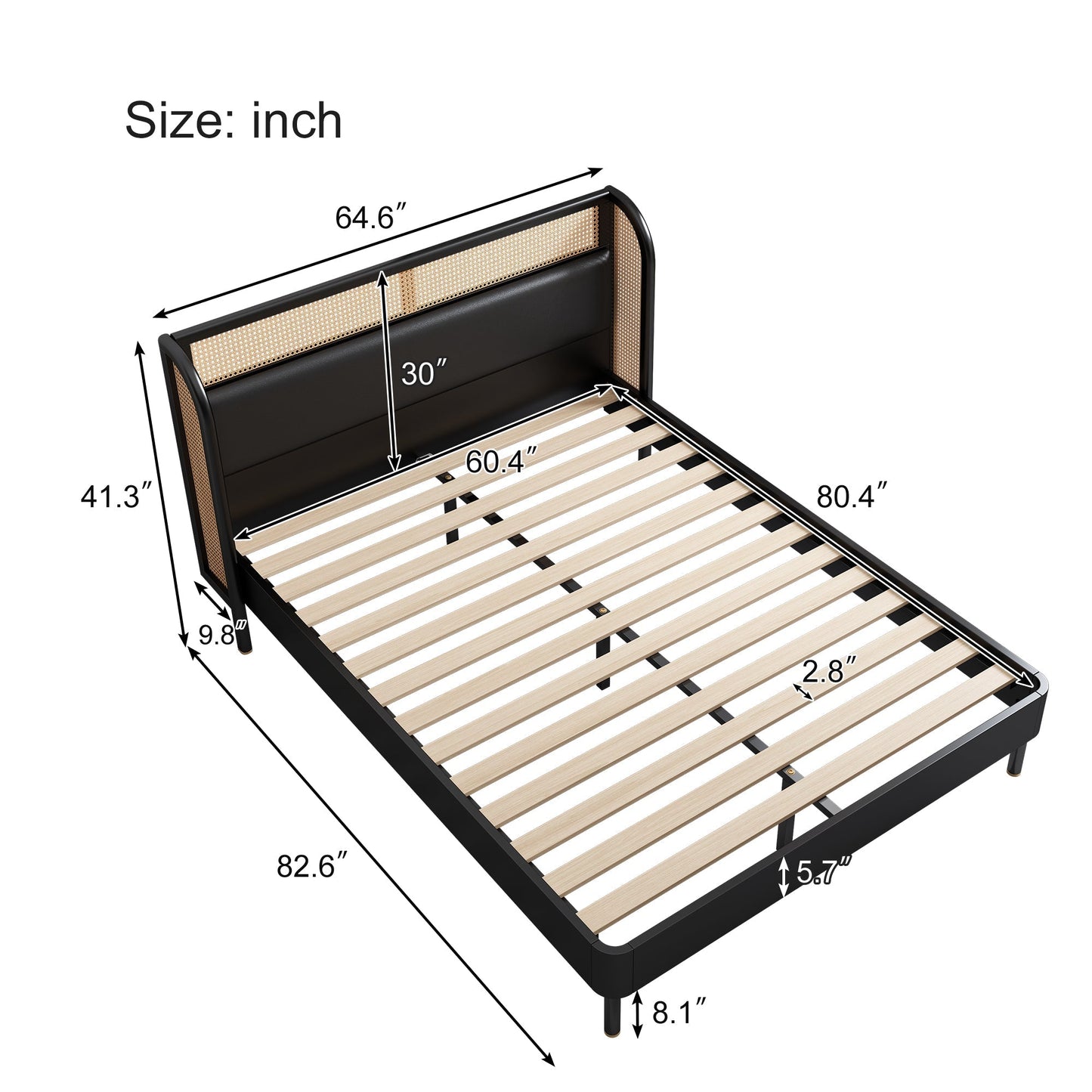 Logan Platform Cannage Rattan Queen Bed