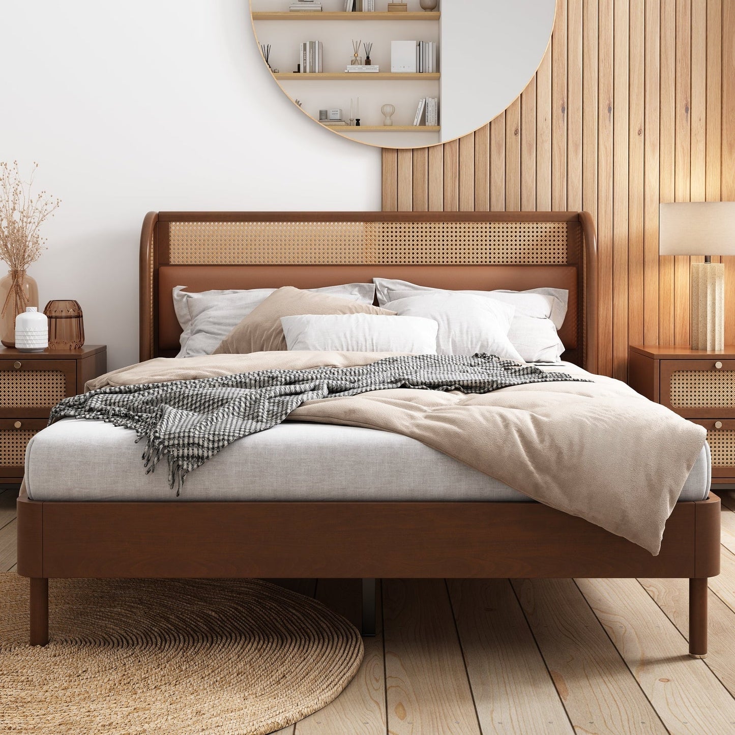 Logan Platform Cannage Rattan Queen Bed