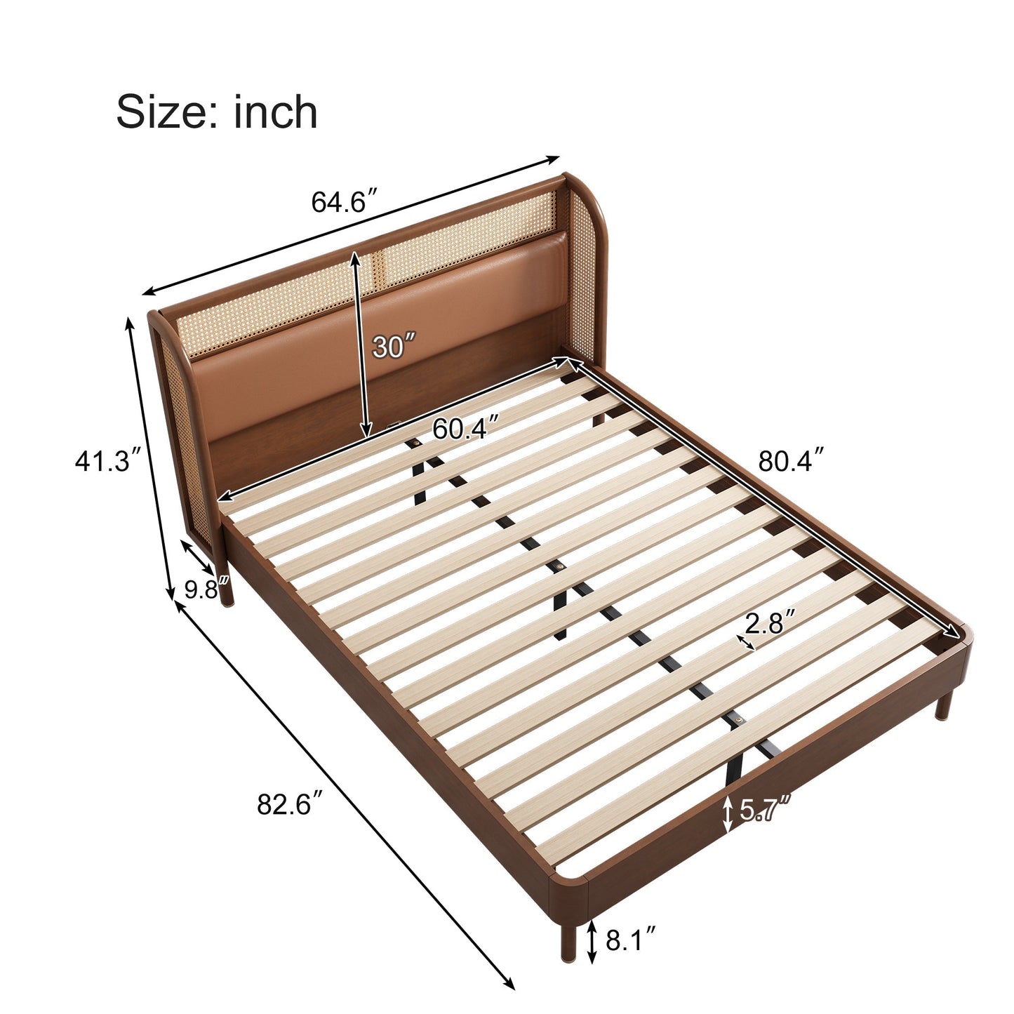 Logan Platform Cannage Rattan Queen Bed