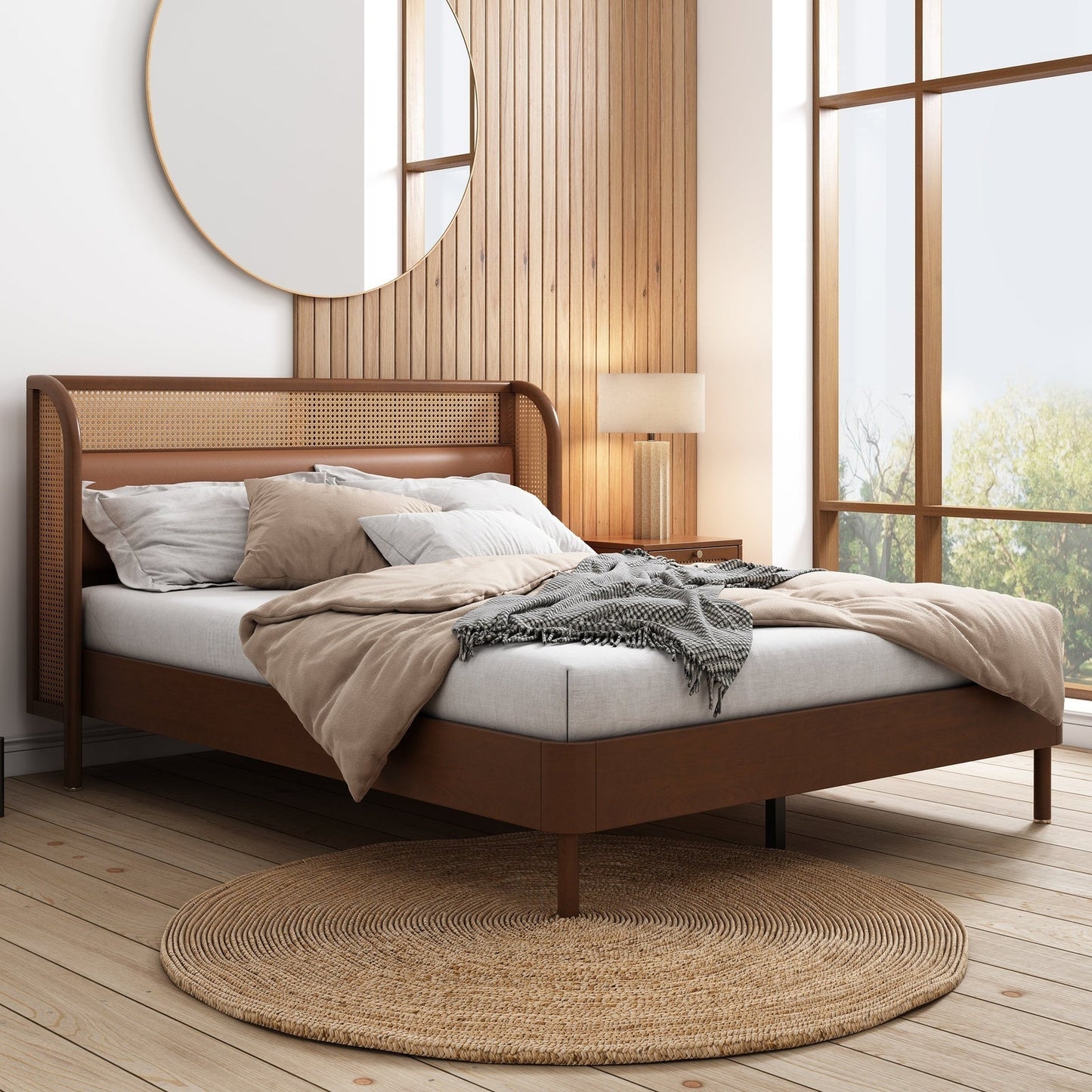 Logan Platform Cannage Rattan Queen Bed