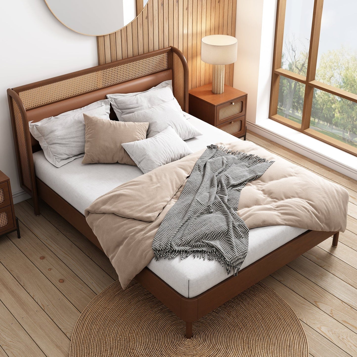 Logan Platform Cannage Rattan Queen Bed