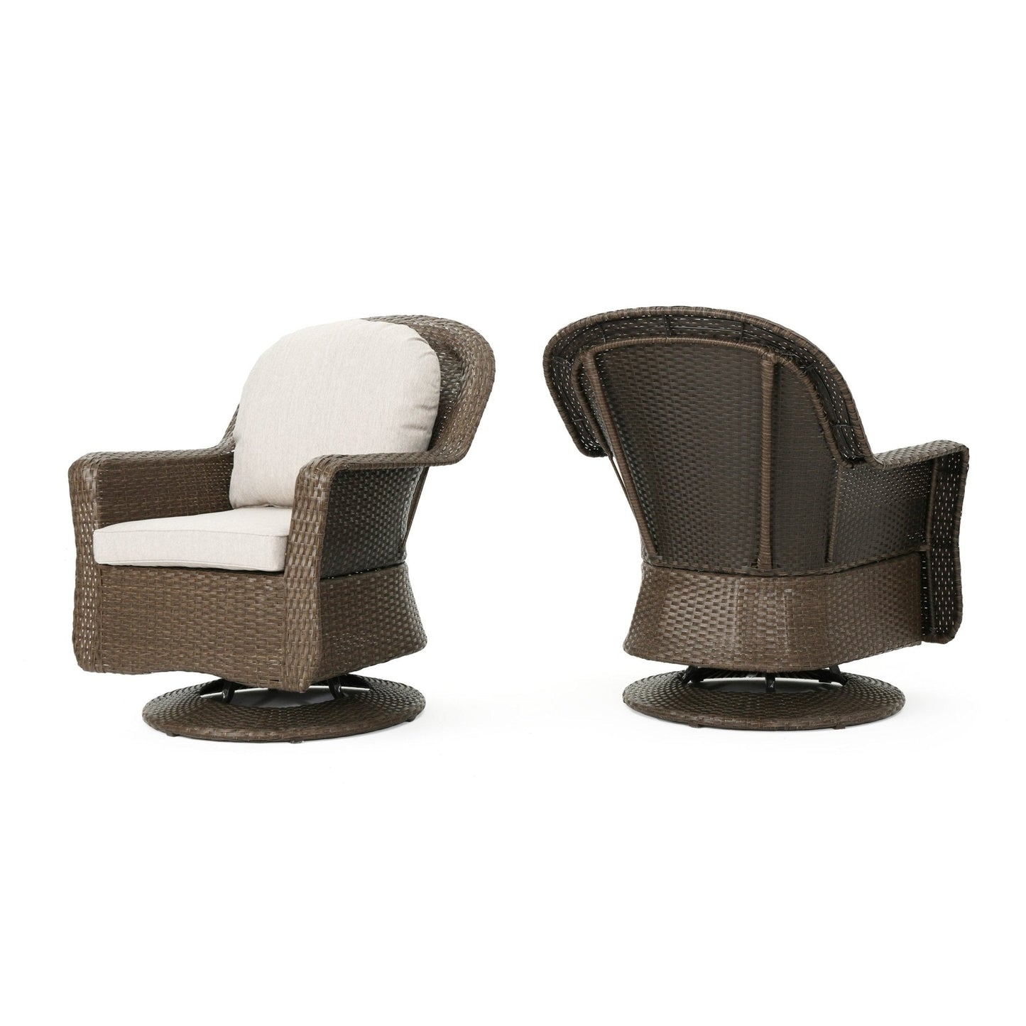 Luminous Outdoor Rattan Swivel Club Chair with Water-Resistant Cushion, Set of 2