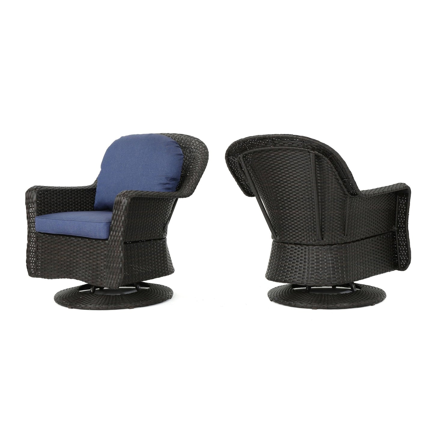 Luminous Outdoor Rattan Swivel Club Chair with Water-Resistant Cushion, Set of 2