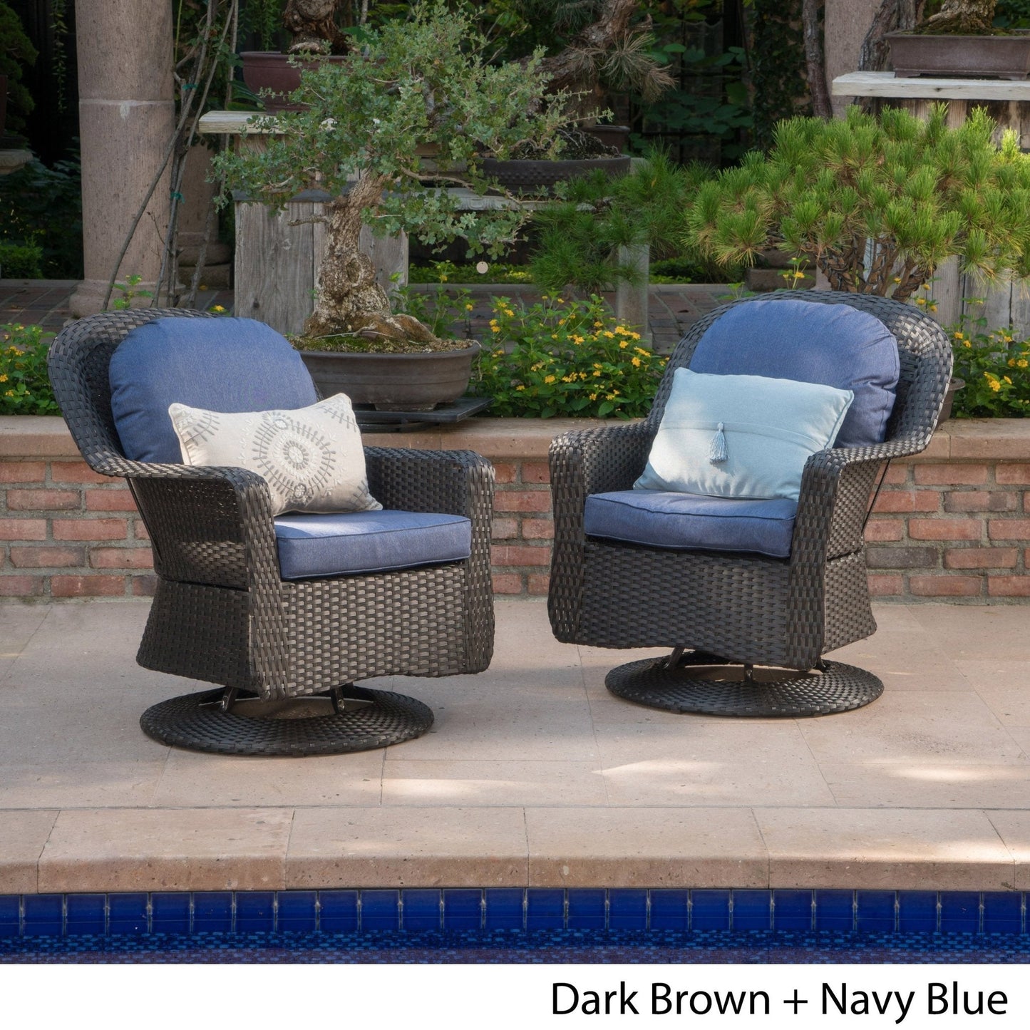 Luminous Outdoor Rattan Swivel Club Chair with Water-Resistant Cushion, Set of 2