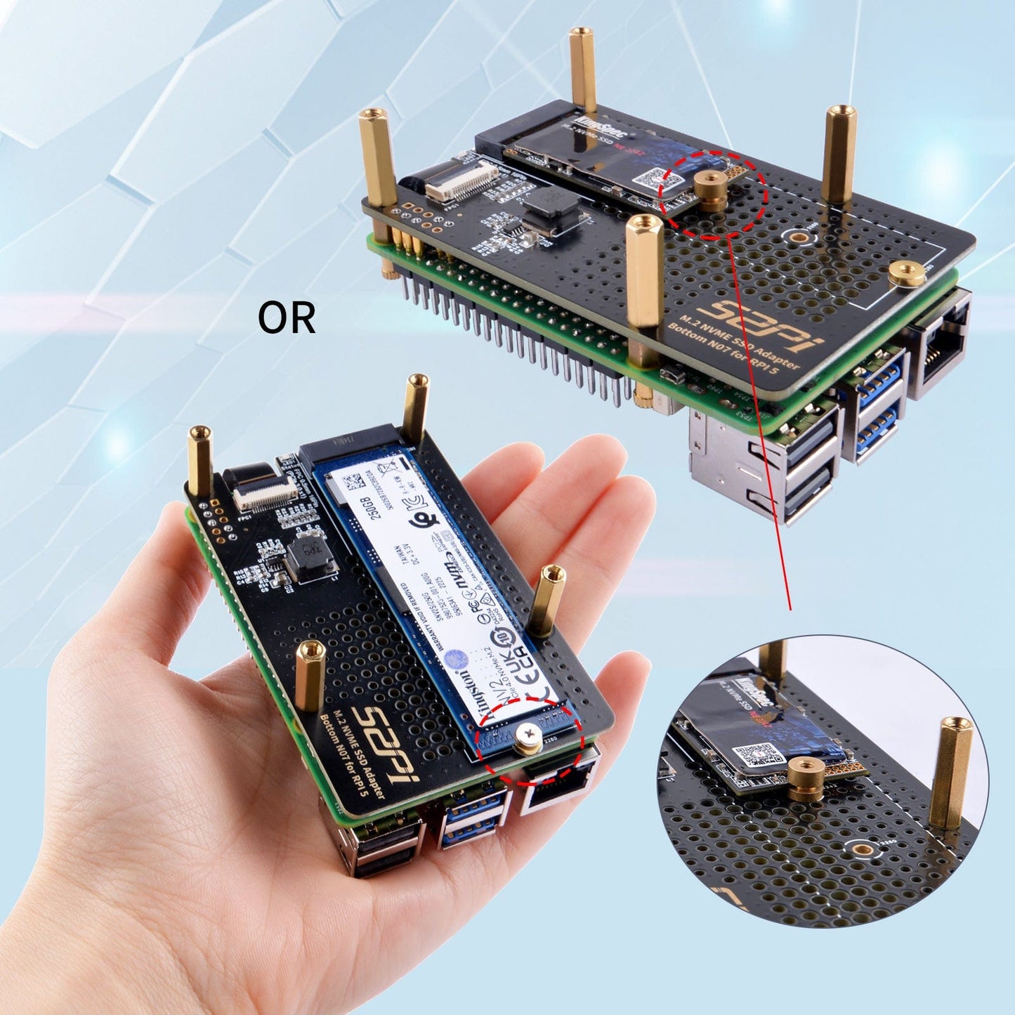 M.2 2280 NVMe PCIe Bottom for Raspberry Pi 5 (N07)