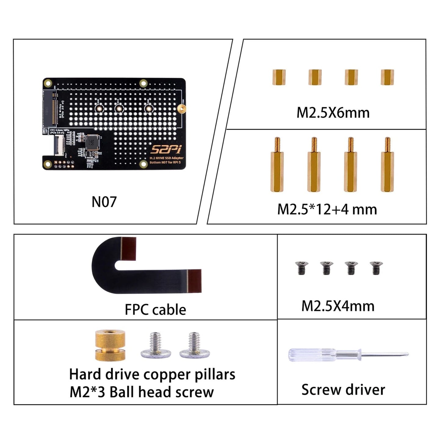 M.2 2280 NVMe PCIe Bottom for Raspberry Pi 5 (N07)