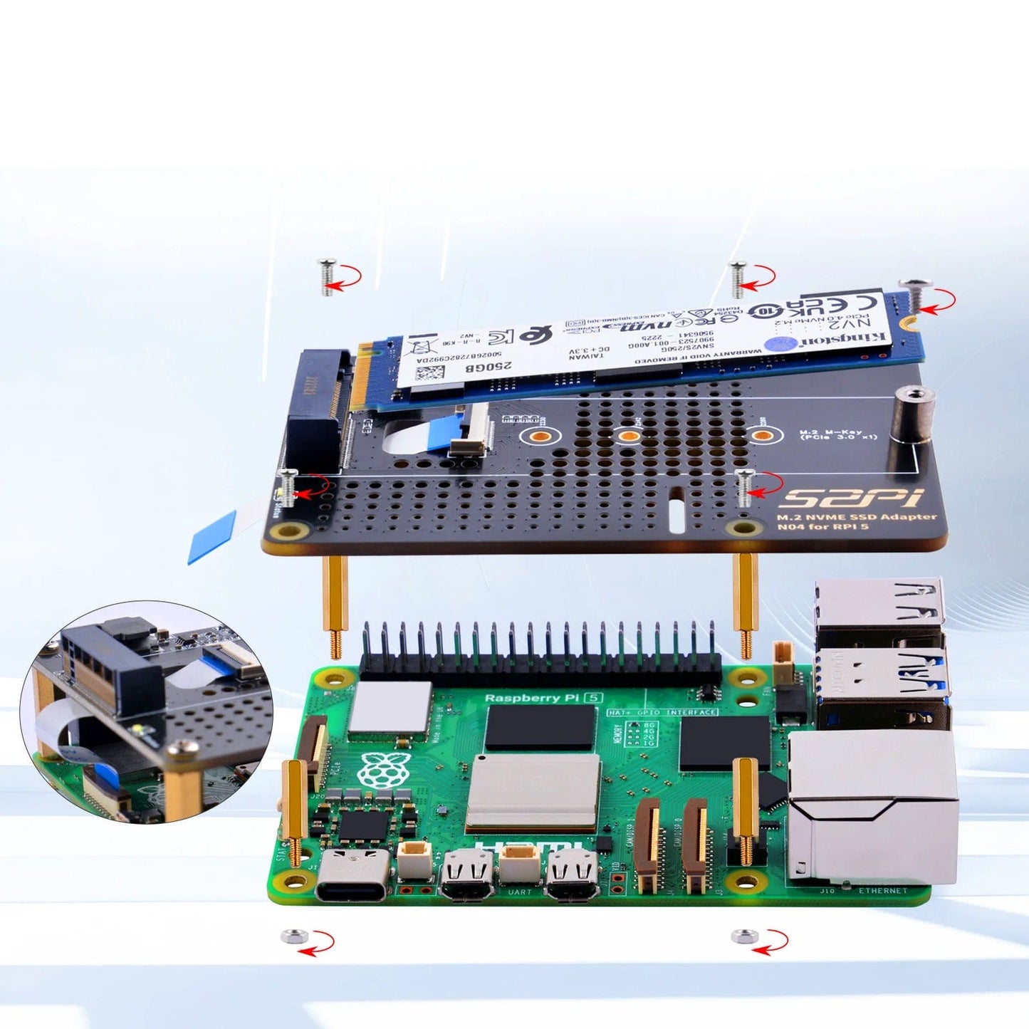 M.2 PCIe to 2280 NVMe Top Extension Adapter Board for Raspberry Pi 5 (N04) [Discontinued]