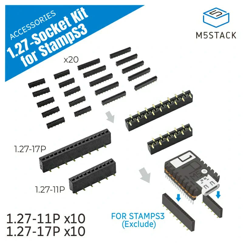 M5Stack 1.27 Header BUS Socket SMD for M5StampS3 (10 sets)