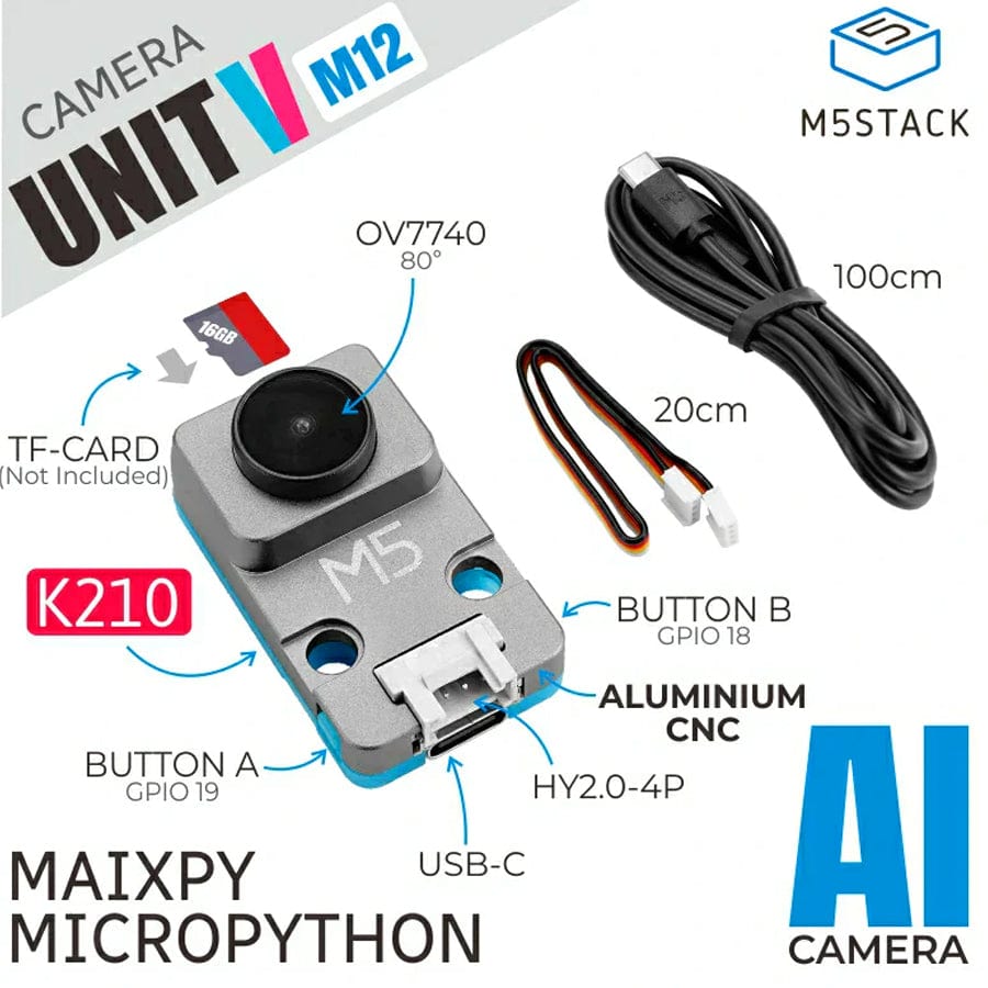 M5Stack UnitV K210 AI Camera M12 Version (OV7740)