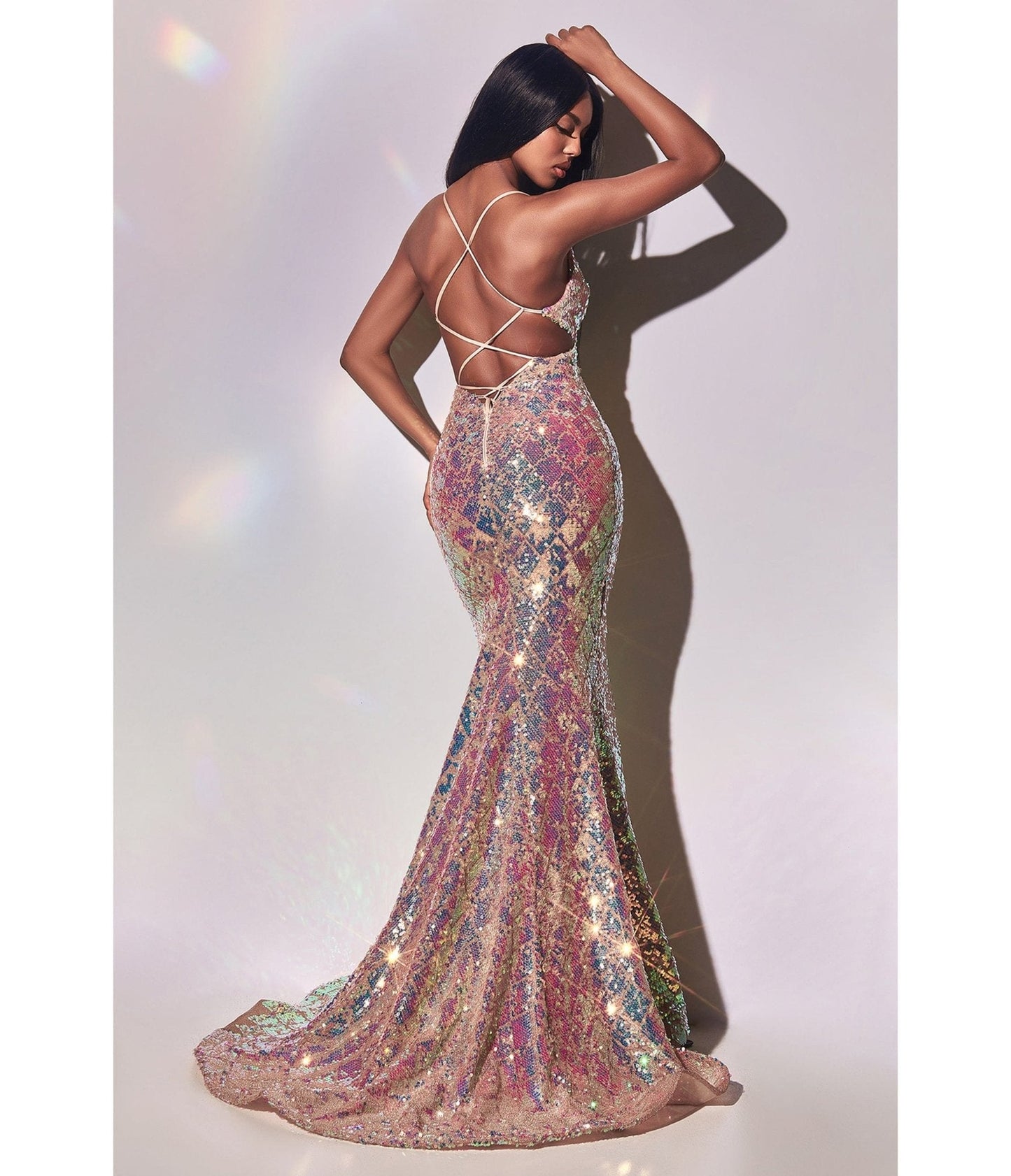 Cinderella Divine  Magical Mermaid Iridescent Sequin Prom Gown